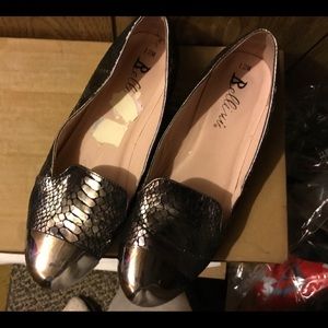 Black and gold croc print loafers